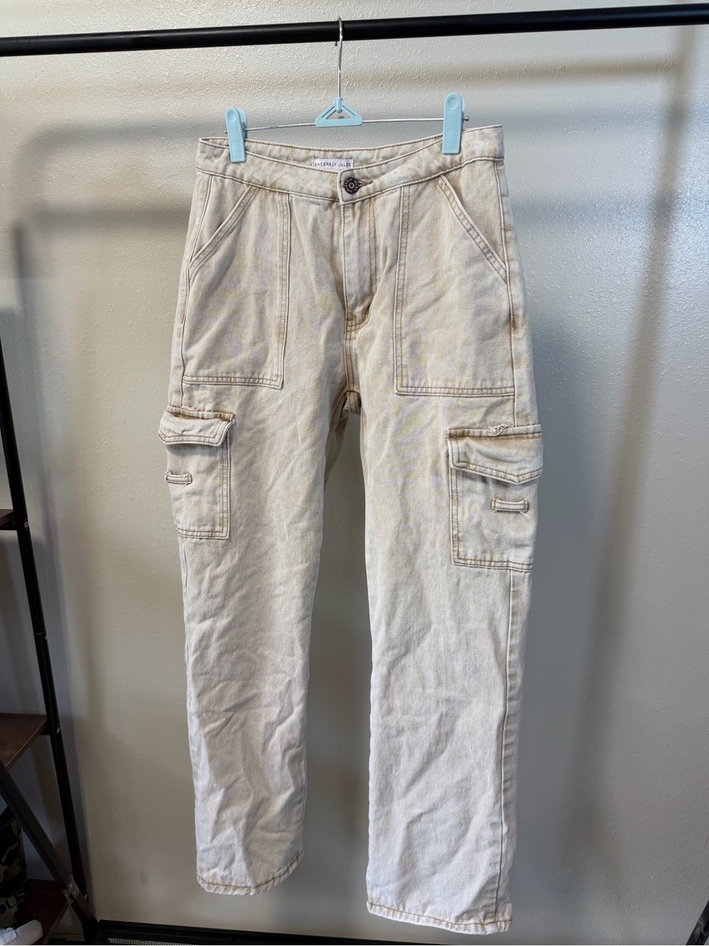 Sincerely Jules Women’s Wide Leg Cargo Pants Light Beige Size 28 Utility